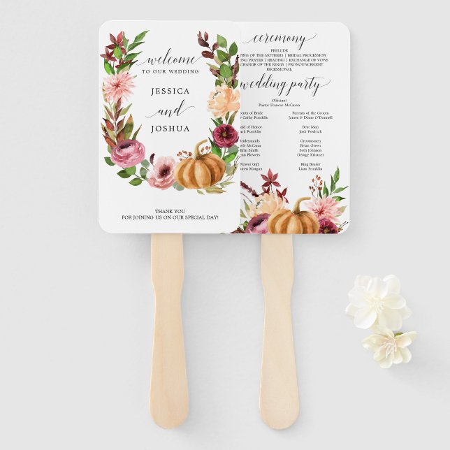 Autumn Bliss Fall Wedding Program Fan (Front and Back)