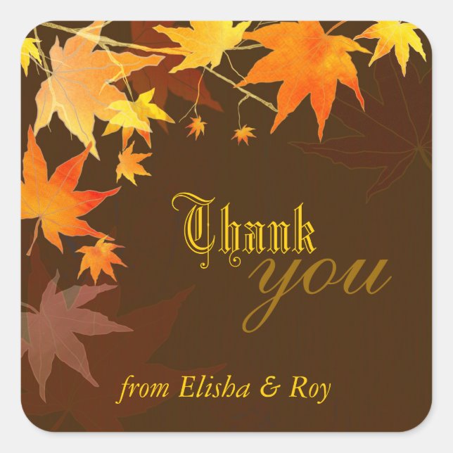 Autumn Bliss Maple Wedding Thank You Square Sticker (Front)