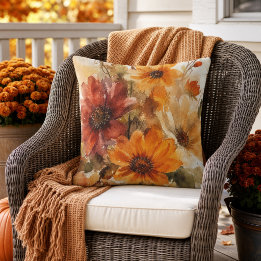 Autumn Bloom Fall Florals Watercolor Cushion