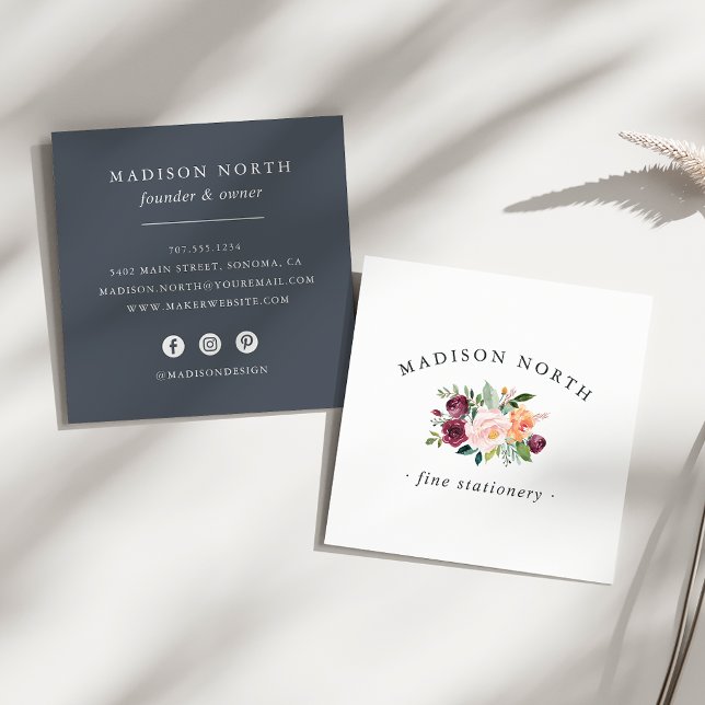 Autumn Bloom | Floral Logo Square Business Card (Creator Uploaded)
