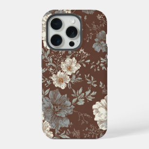 Autumn Bloom–Vintage Floral Pattern in Cocoa Brown iPhone 15 Pro Case