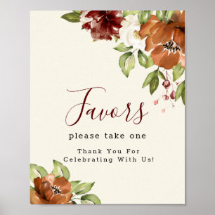 Autumn Blooming Floral Maroon Favours Sign 