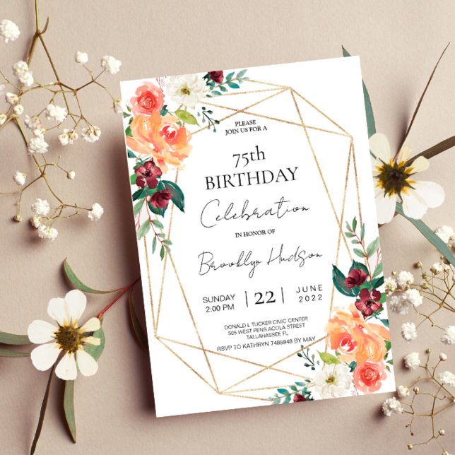 Autumn Blooms and Golden Frames Exclusive Birthday Invitation (Creator Uploaded)
