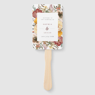 Autumn Blooms Burgundy & Orange Wedding Program Hand Fan