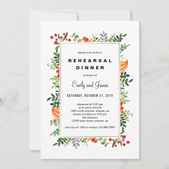 Autumn Blooms Fall Rehearsal Dinner Invitation (Front)