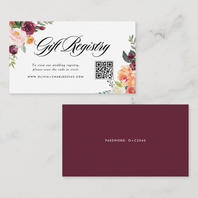 Autumn Blooms Fall Wedding QR Code Registry Enclosure Card (Front/Back)
