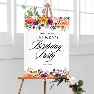 Autumn Blooms Floral Birthday Party Welcome Poster