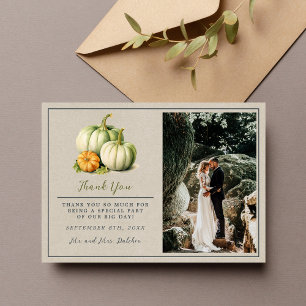 Autumn Blooms Floral Fall Green Orange Wedding Thank You Card