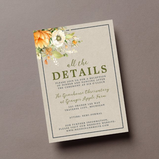 Autumn Blooms Floral Fall Orange Green Wedding Enclosure Card (Creator Uploaded)