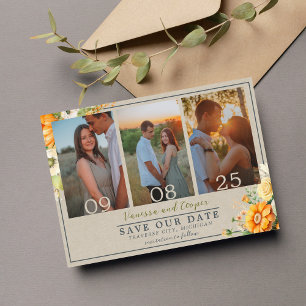 Autumn Blooms Floral Green Orange Wedding Save The Date
