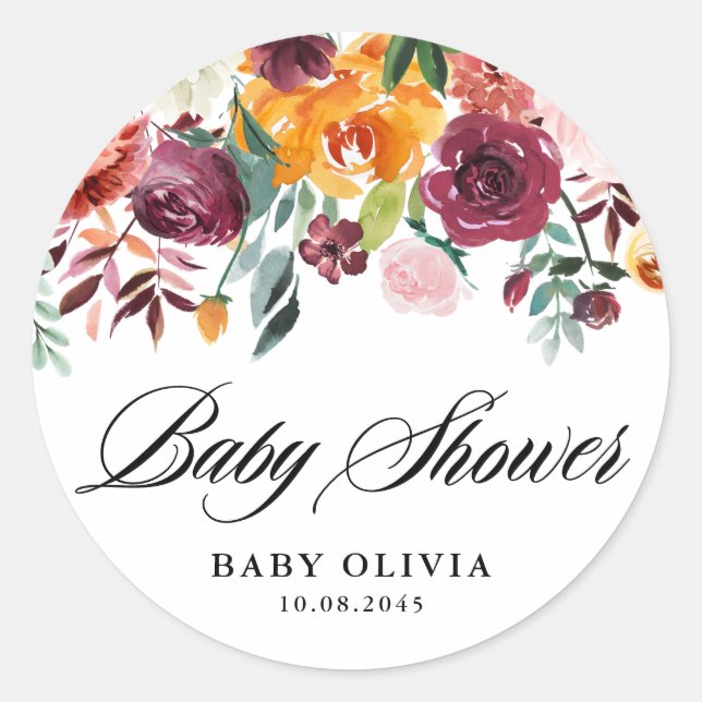Autumn Blooms Garland Fall Baby Shower Classic Round Sticker (Front)