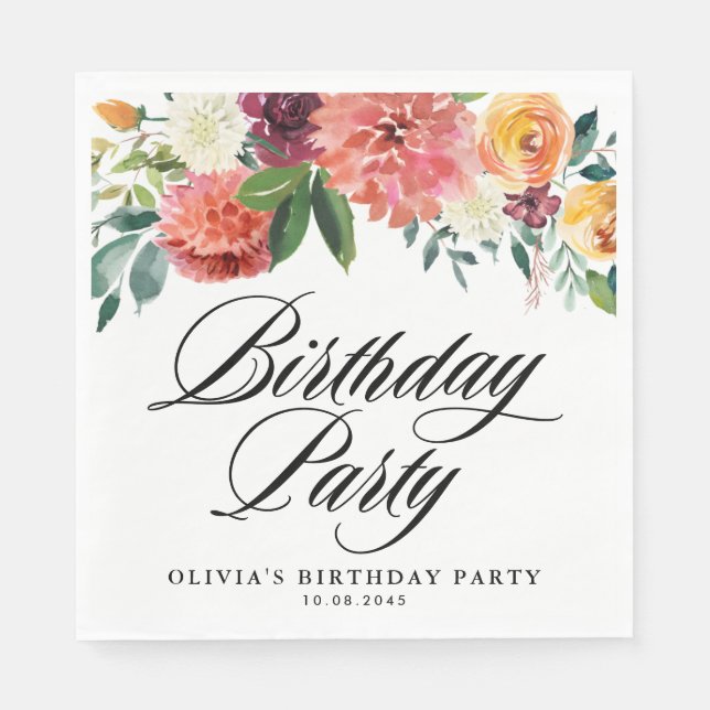 Autumn Blooms Garland Fall Birthday Party Napkin (Front)