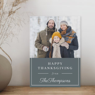 Autumn Blue Happy Thanksgiving Family Photo Holiday Card