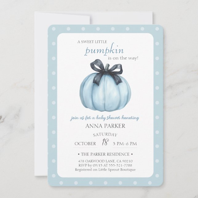Autumn Blue Polka Dot Baby Shower Invitation (Front)