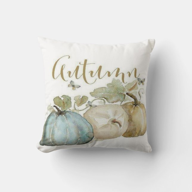 Autumn Blue Pumpkin Throw Pillow (Front)
