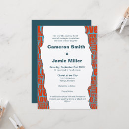 Autumn Blue Red Love Typography Border Wedding Invitation