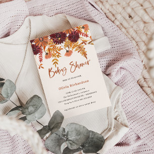 Autumn Blush Boho Wildflowers Baby Shower Invitation