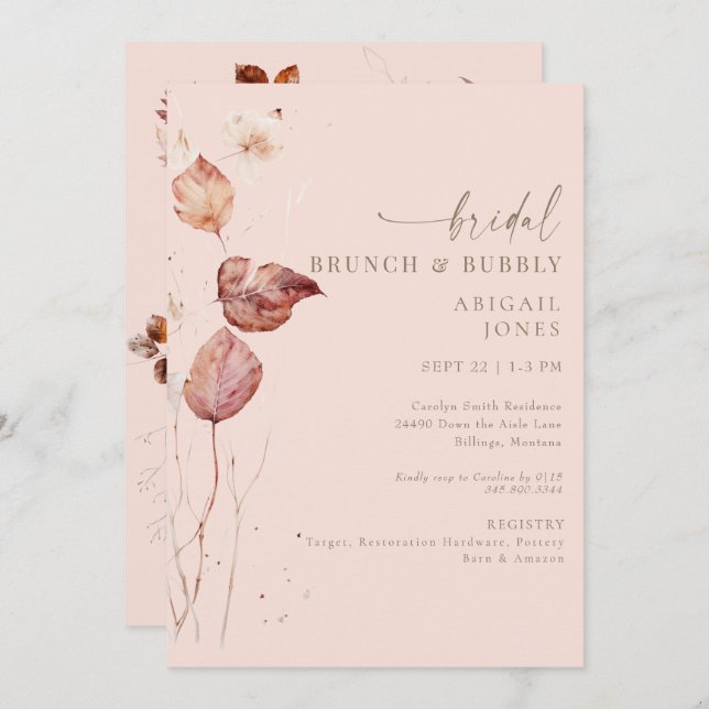 Autumn Blush Bridal Brunch & Bubbly Invitation (Front/Back)