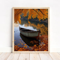 Autumn Boat on a Tranquil River Wall Art