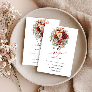 Autumn Bohemian Burgundy Flowers Greenery RSVP  Card