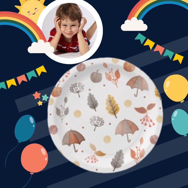 Autumn Boho Art Bohemian Pattern Kids Birthday Paper Plate (Creator Uploaded)
