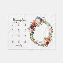 Autumn Boho Blooms Monogram Baby Milestone Photo