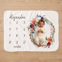 Autumn Boho Blooms Monogram Baby Milestone Photo