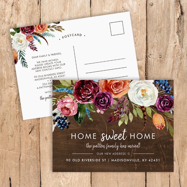 Autumn Boho Blooms New Address Moving Announcement Postcard (Creator Uploaded)