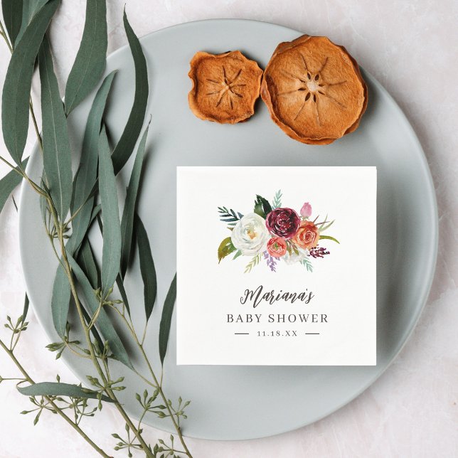 Autumn Boho Blooms Personalised Baby Shower Napkin (Creator Uploaded)