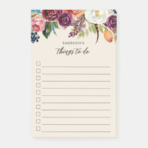 Autumn Boho Blooms Personalised To-Do List Post-it Notes