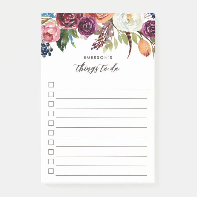 Autumn Boho Blooms Personalised To-Do List Post-it Notes (Front)