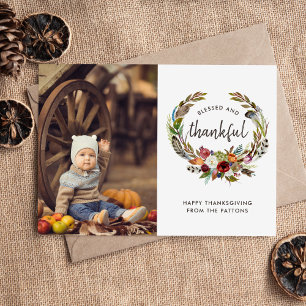 Autumn Boho Blooms Thanksgiving Photo Flat Holiday Card