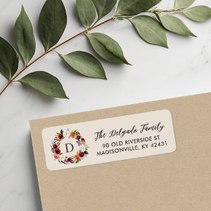 Autumn Boho Blooms Wreath Monogram Return Address