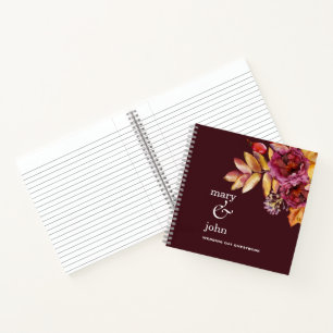 Autumn Boho Burgundy Rose Guestbook Notebook