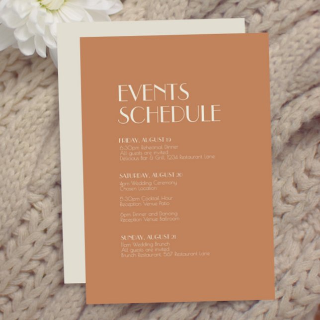 Autumn Boho Deco | Terracotta Wedding Schedule Enclosure Card (Creator Uploaded)