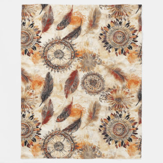 Autumn Boho Feathers Fleece Blanket