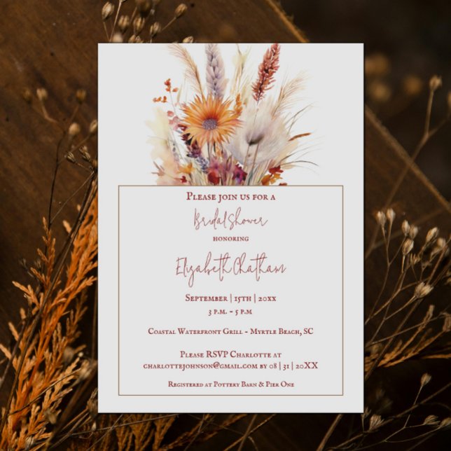 Autumn Boho Floral Bridal Shower | White Invitation (Autumn Boho Floral White Bridal Shower Invitation)