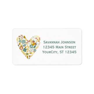 Autumn Boho Floral Heart Custom Address Labels