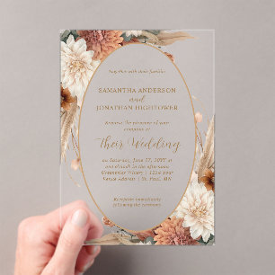 Autumn Boho Floral Oval Border Wedding Acrylic Invitations