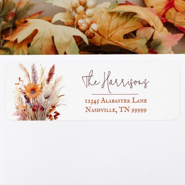 Autumn Boho Floral Wedding | White Address (Autumn Boho Floral Wedding Address Label)