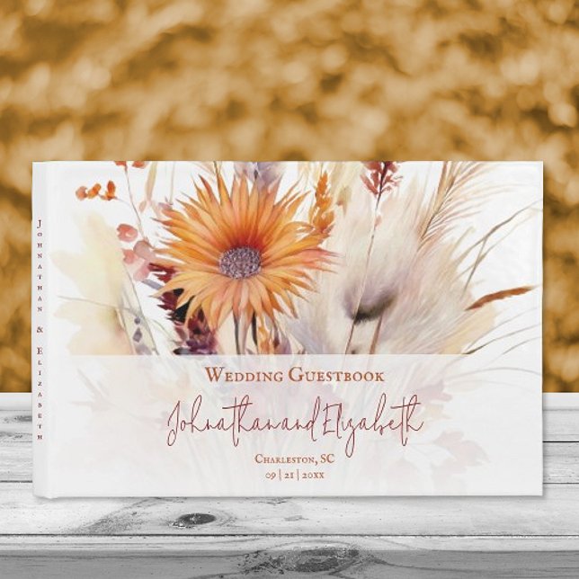 Autumn Boho Floral Wedding | White  Guest Book (Autumn Boho Floral White Wedding Guestbook)