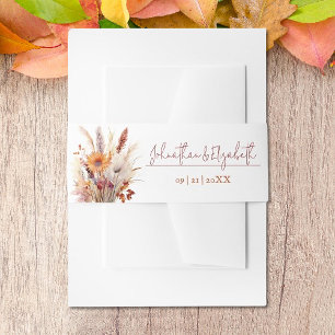 Autumn Boho Floral Wedding   White Invitation Belly Band