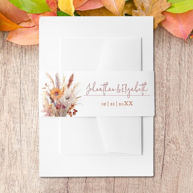 Autumn Boho Floral Wedding | White Invitation Belly Band (Autumn Boho Floral White Wedding Invitation Belly Band)