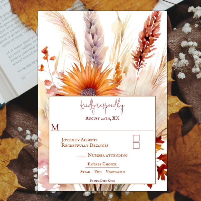 Autumn Boho Floral Wedding | White RSVP Card (Autumn Boho Floral White Wedding RSVP Card)