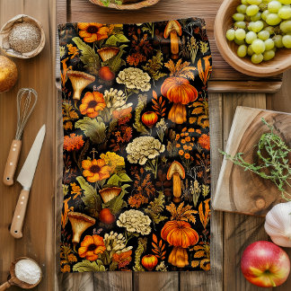 Autumn Boho Gothic Dark Floral Tea Towel