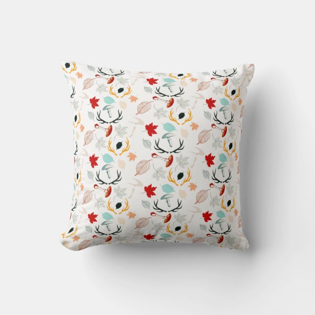 Autumn Boho Leaves Fall Forest Watercolor Cushion (Front)