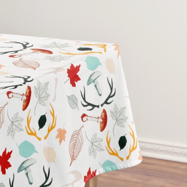 Autumn Boho Leaves Fall Forest Watercolor Tablecloth (In Situ)