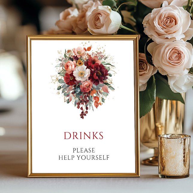 Autumn Boho Maroon Flowers Drinks 8x10 Sign (Autumn Boho Maroon Flowers Drinks 8x10 Sign

)