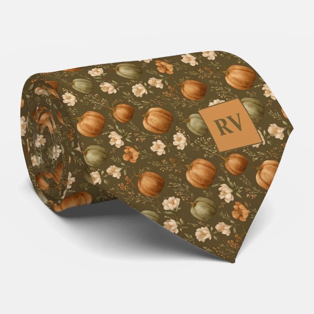 Autumn Boho Monogrammed Pumpkin Patch  Tie (Rolled)