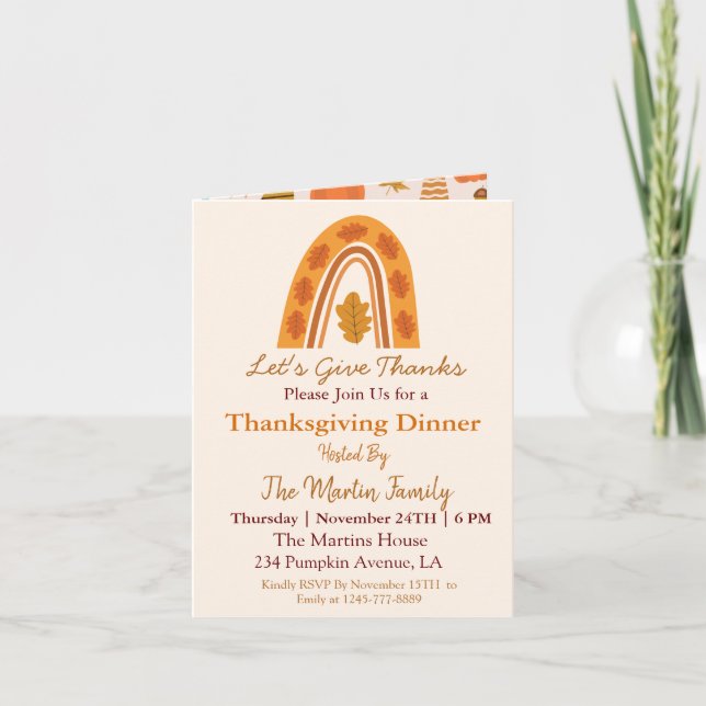 Autumn Boho Rainbow Thanksgiving Dinner   Invitation (Front)